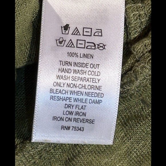Summer 100% Linen! Cynthia Rowley, Long Sleeve Top/Tee Green Size L - Picture 13 of 13